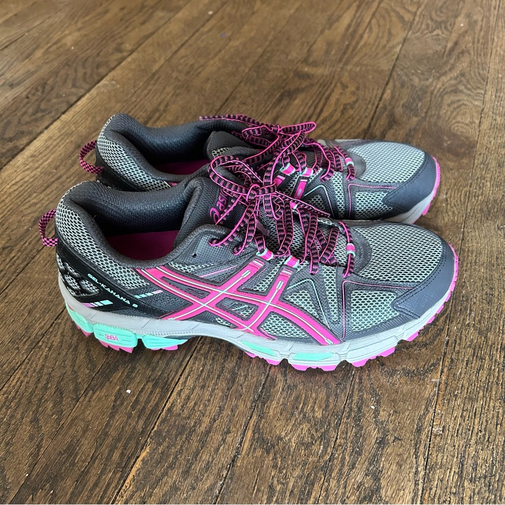 Asics Gel-Kahana 8 Trail Running Shoes Gray/Pink/Green Women's Sz 10.5